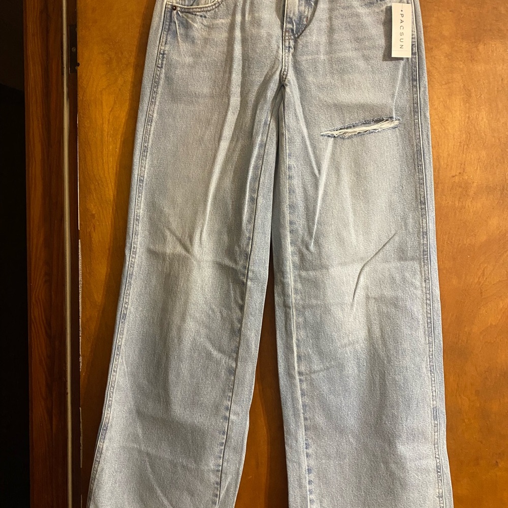 PacSun Distressed Light Blue Wide Leg Jeans